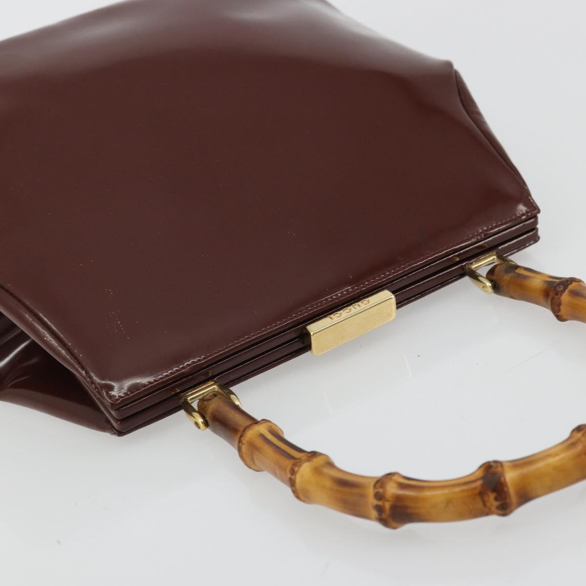 GUCCI Bamboo Hand Bag Patent leather Brown Gold 000 781 0295 Auth 175307