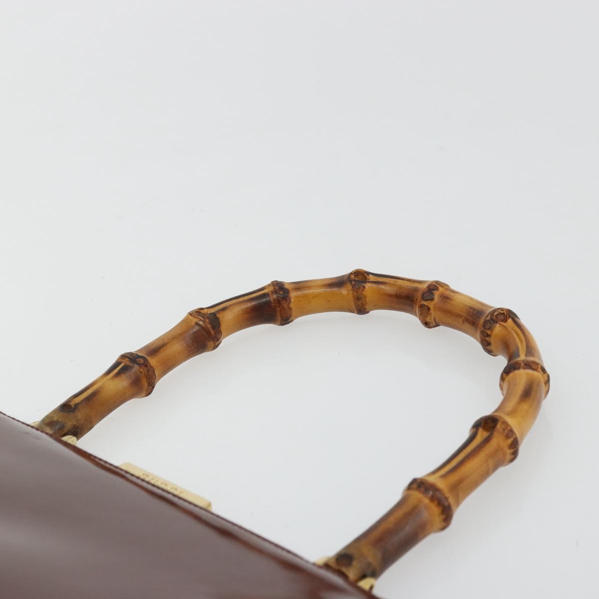 GUCCI Bamboo Hand Bag Patent leather Brown Gold 000 781 0295 Auth 175307