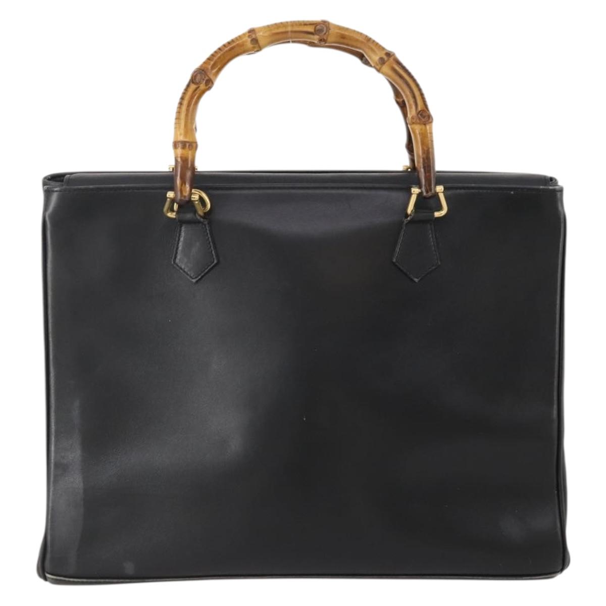 GUCCI Bamboo Tote Bag Leather Black Gold 002 123 0322 Auth 175311