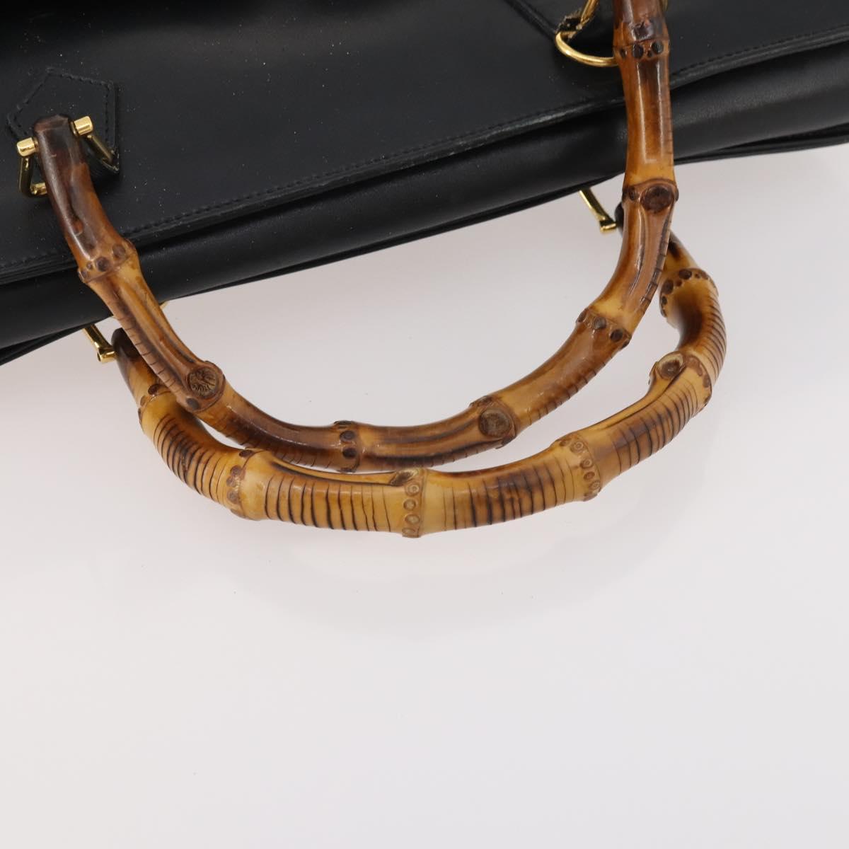 GUCCI Bamboo Tote Bag Leather Black Gold 002 123 0322 Auth 175311