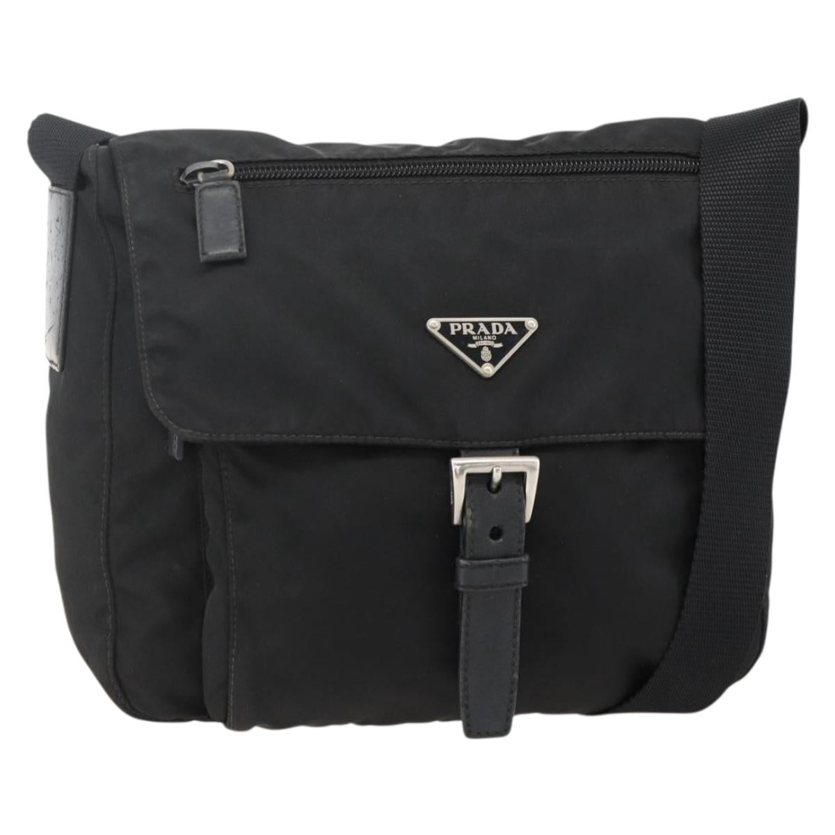 PRADA Shoulder Bag Nylon Black Silver Auth 175324