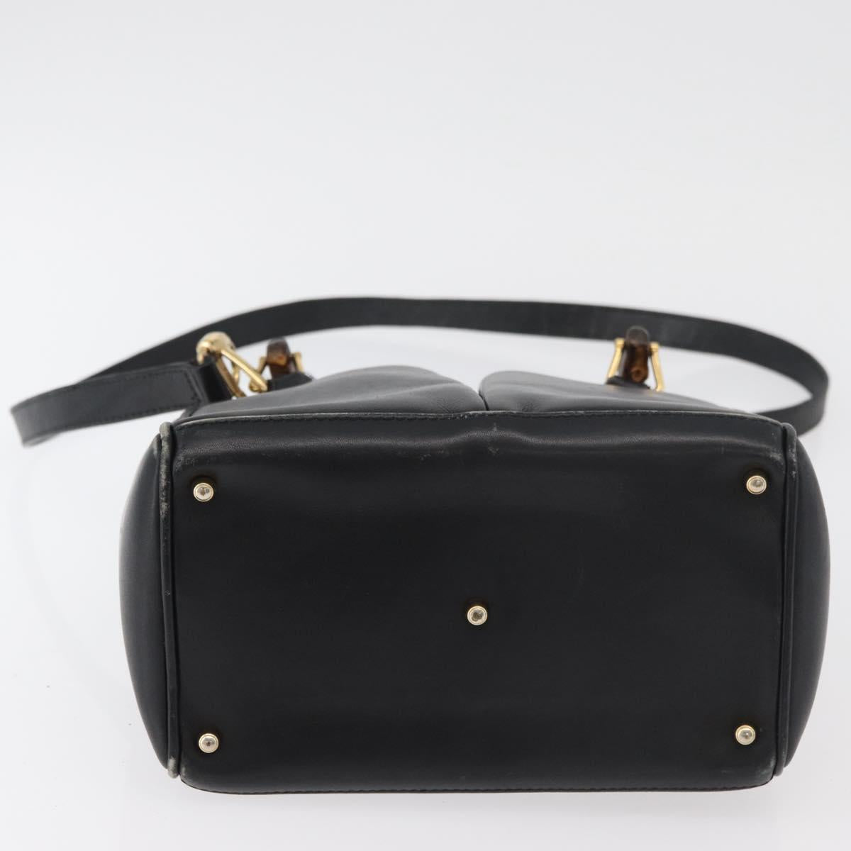 GUCCI Bamboo Hand Bag Leather 2way Black Gold 001 123 1638 Auth 175334