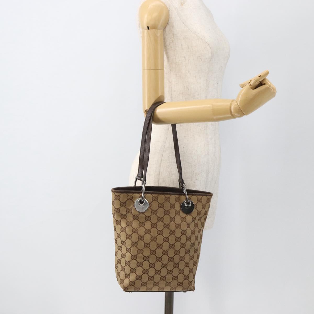 GUCCI GG Canvas Tote Bag Beige Silver 120840 Auth 175340