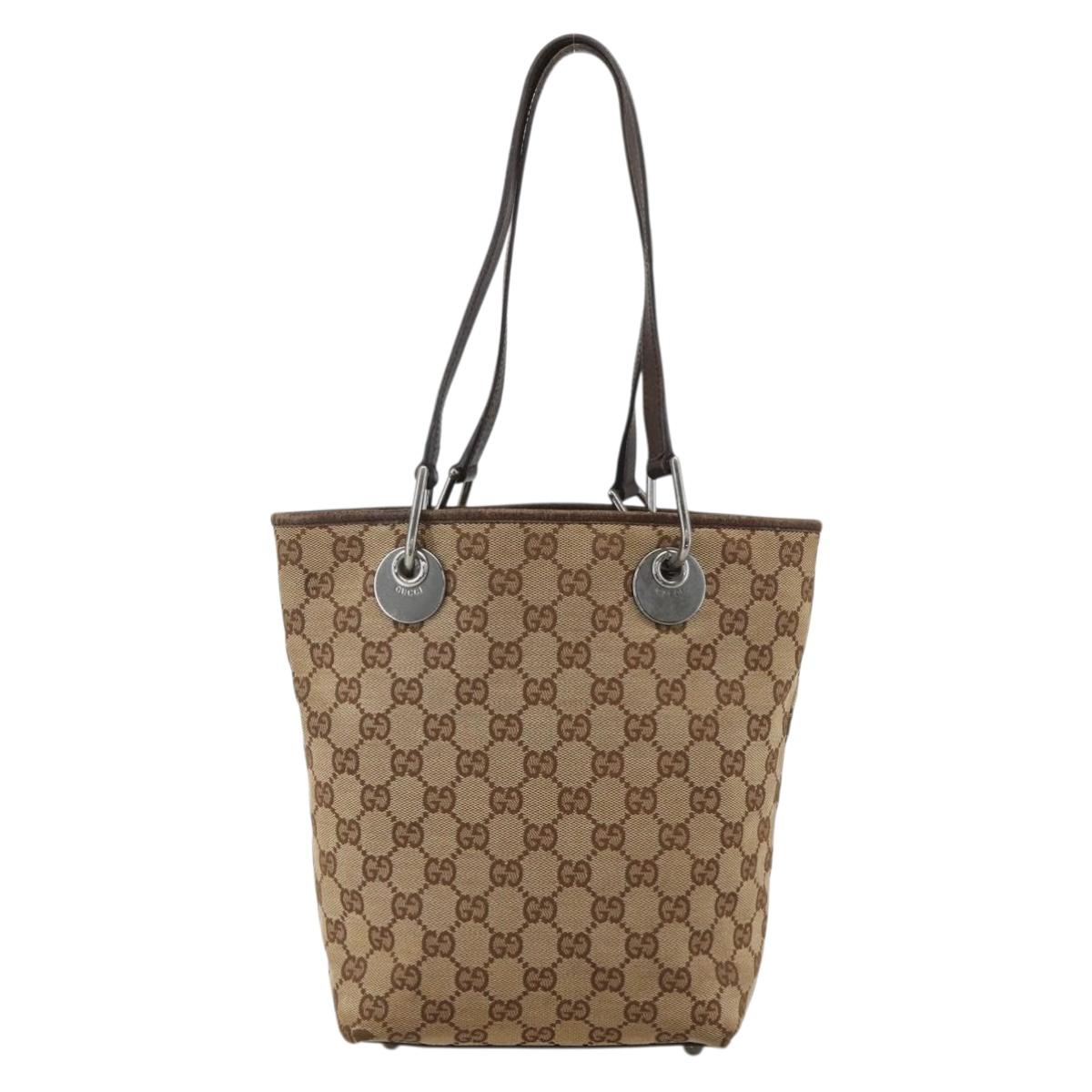 GUCCI GG Canvas Tote Bag Beige Silver 120840 Auth 175340