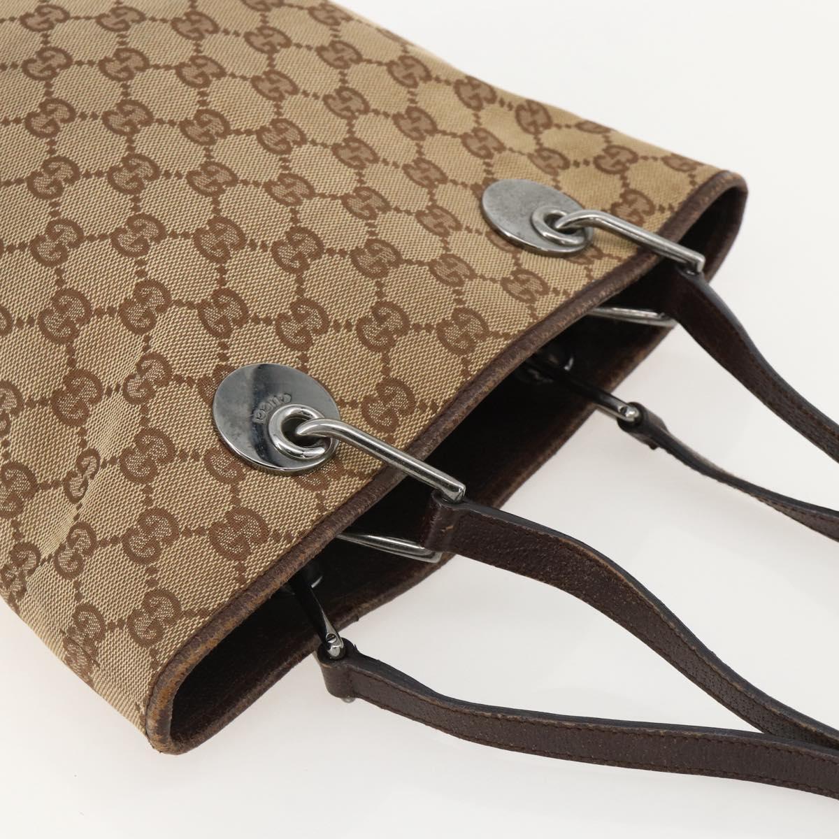 GUCCI GG Canvas Tote Bag Beige Silver 120840 Auth 175340