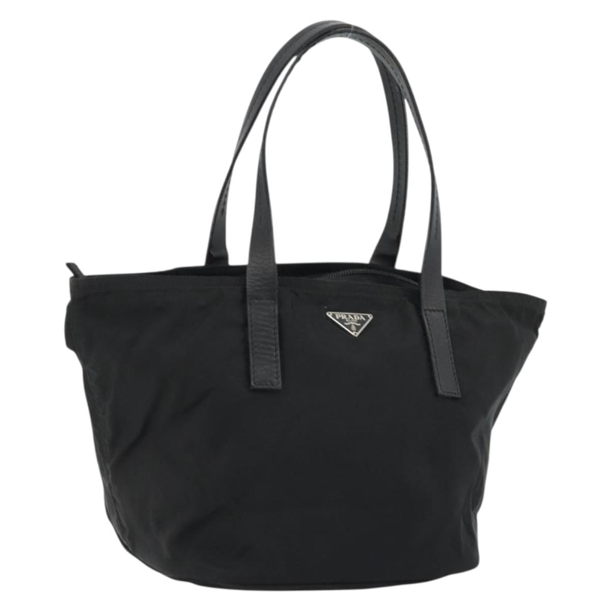 PRADA Hand Bag Nylon Black Silver Auth 175344