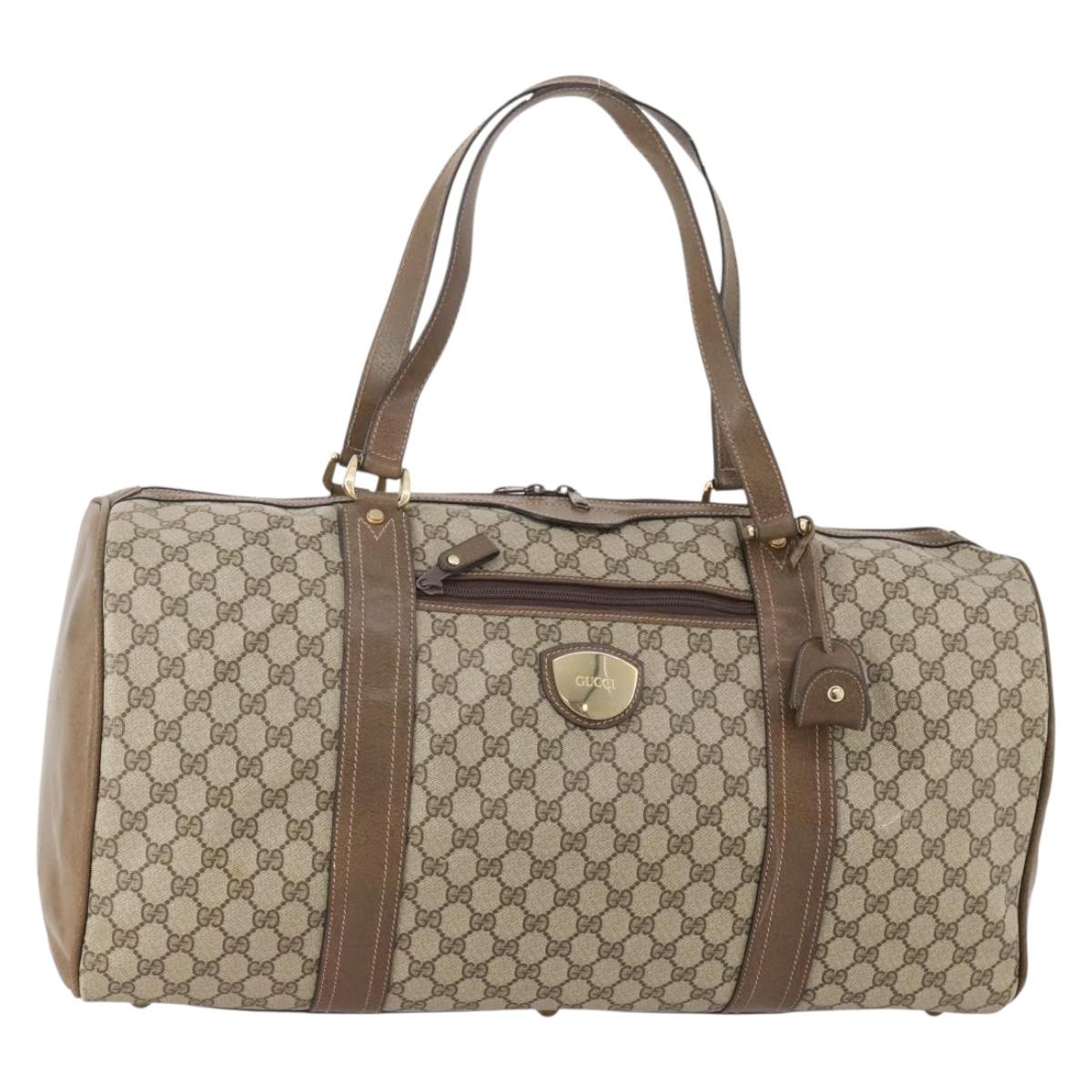 GUCCI GG Supreme Boston Bag PVC Beige Gold Auth 175348