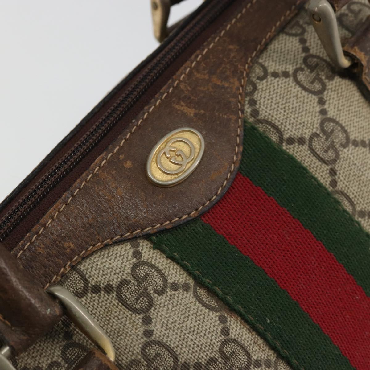 GUCCI GG Supreme Web Sherry Line Hand Bag PVC Beige Gold Auth 175351