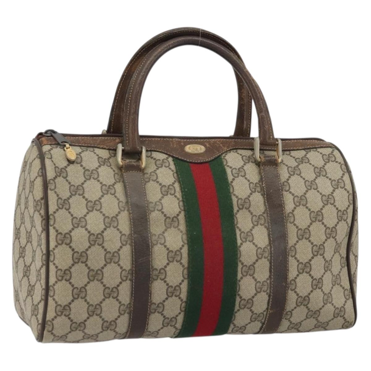 GUCCI GG Supreme Web Sherry Line Hand Bag PVC Beige Gold Auth 175351