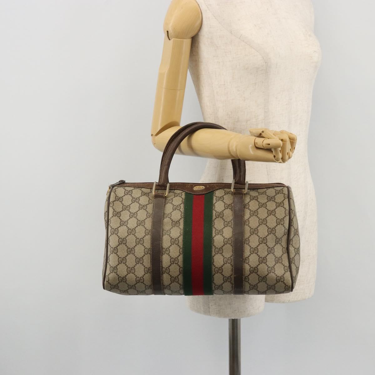 GUCCI GG Supreme Web Sherry Line Hand Bag PVC Beige Gold Auth 175351