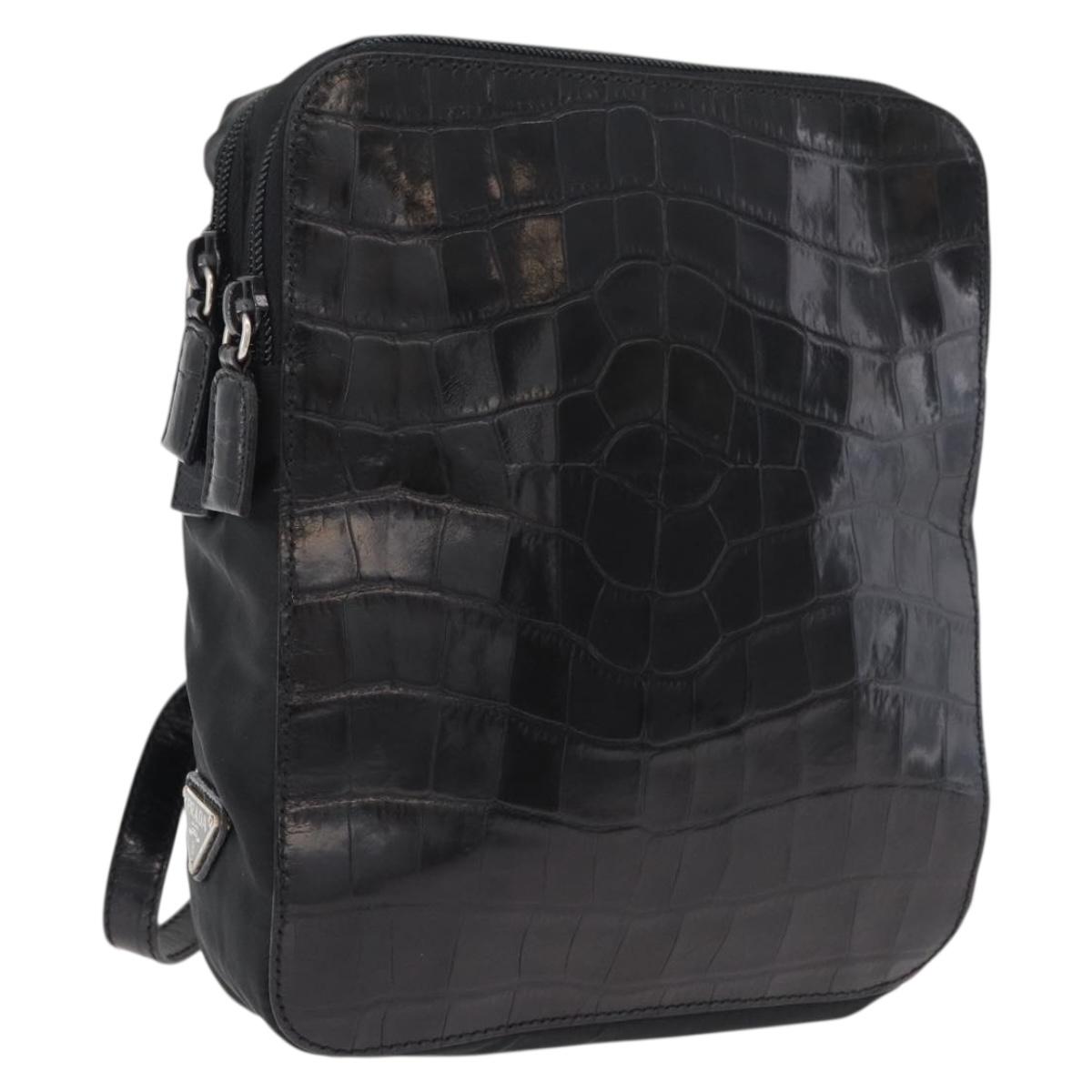 PRADA Backpack Nylon Leather Black Silver Auth 175358