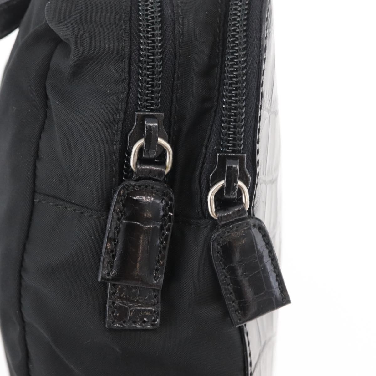 PRADA Backpack Nylon Leather Black Silver Auth 175358