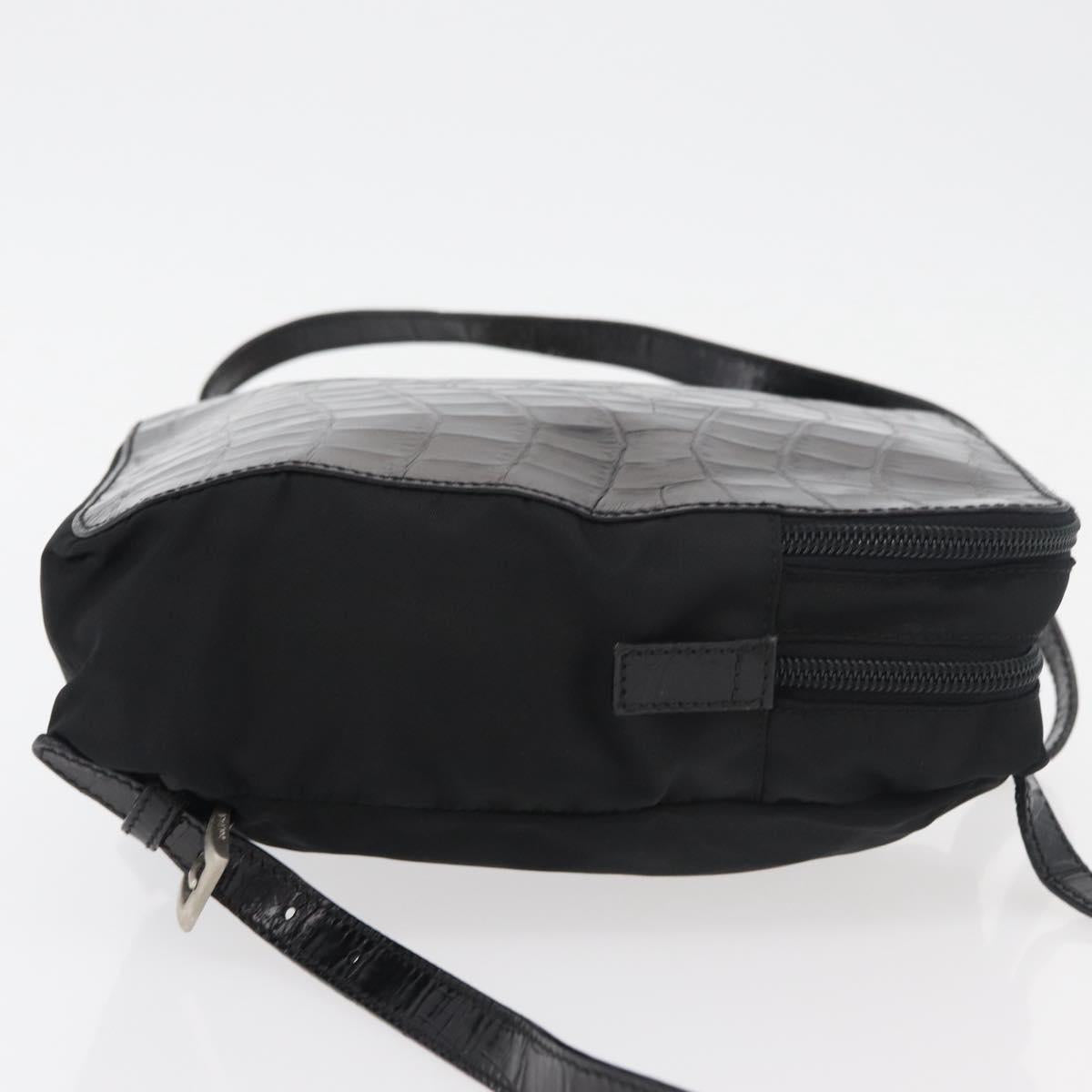 PRADA Backpack Nylon Leather Black Silver Auth 175358