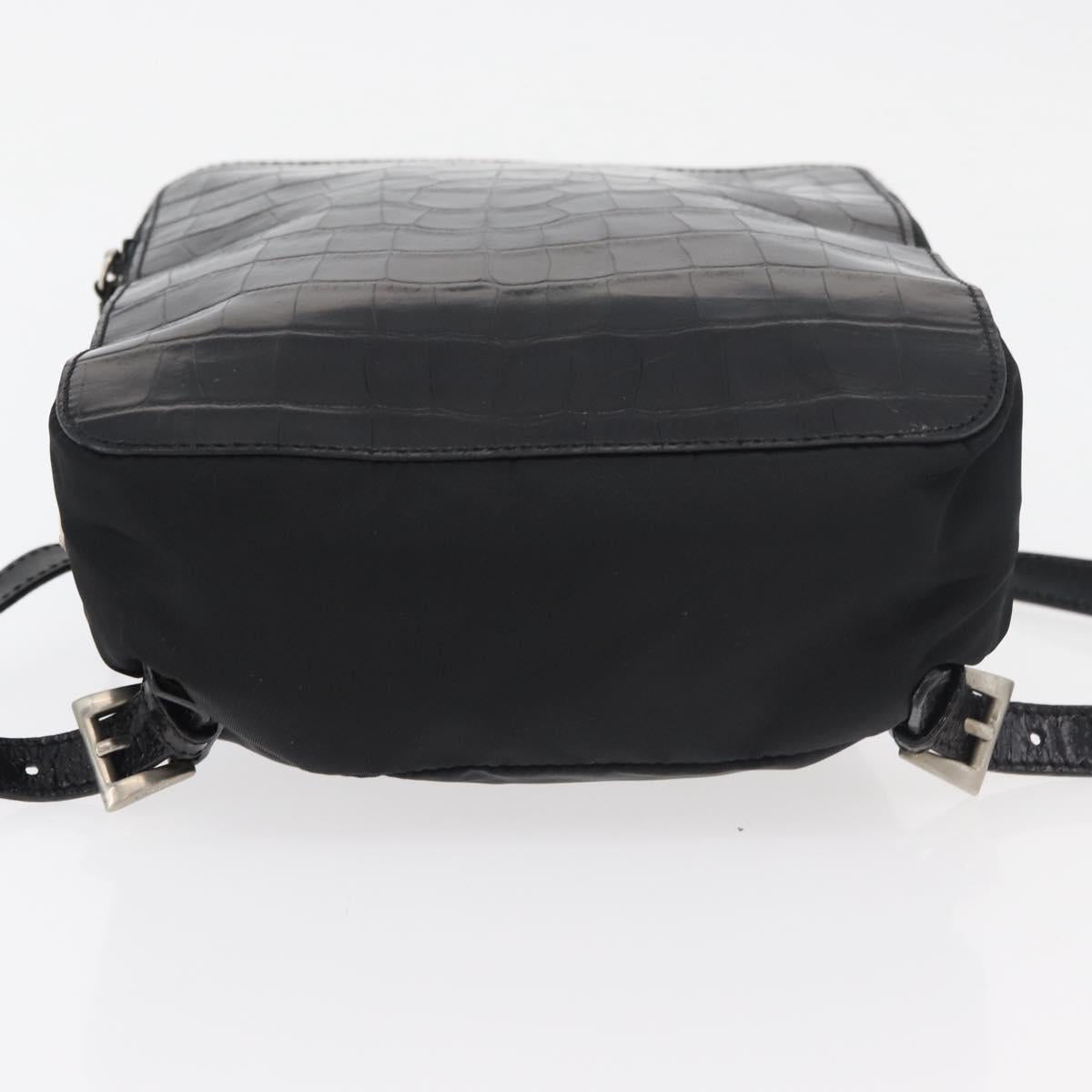 PRADA Backpack Nylon Leather Black Silver Auth 175358