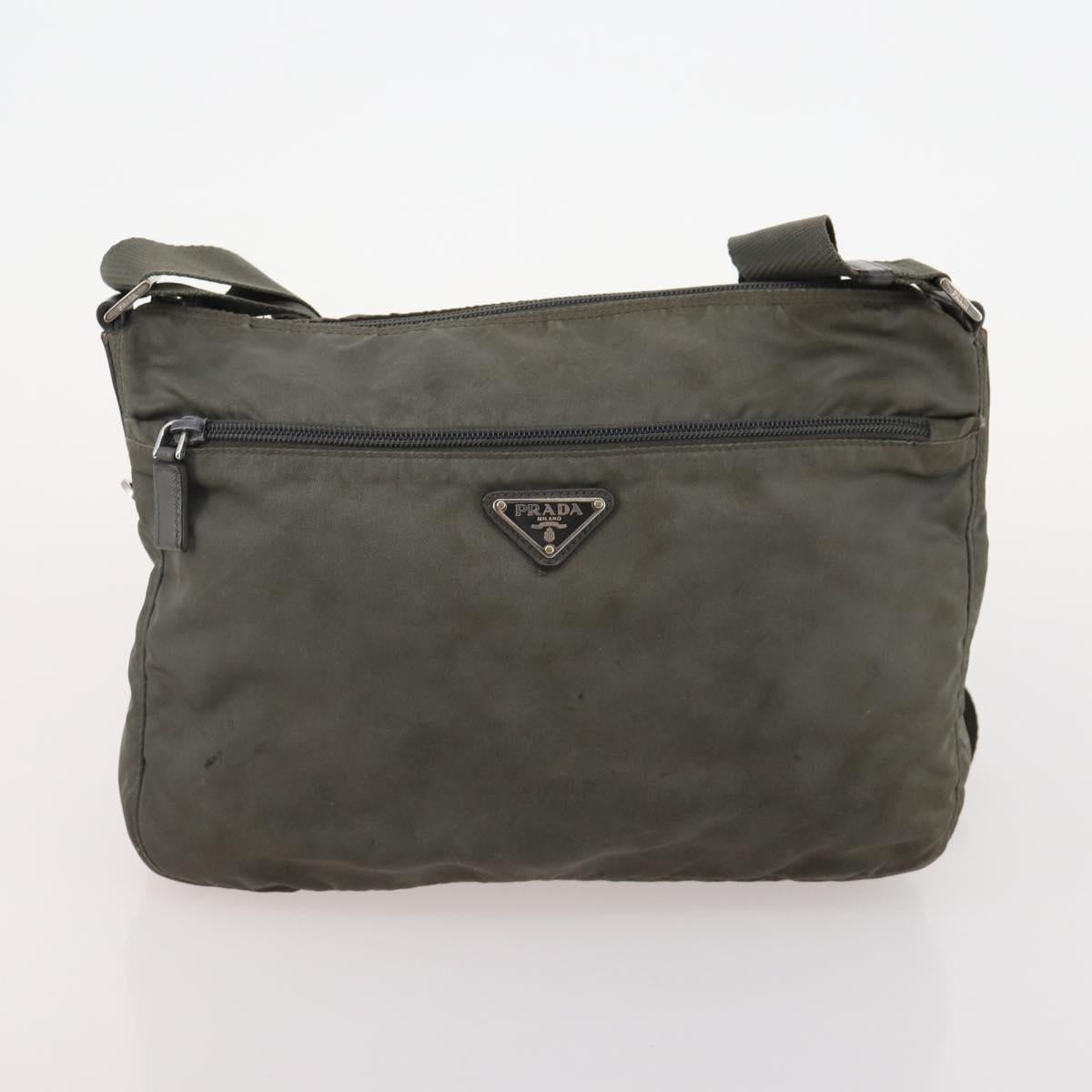 PRADA Shoulder Bag Nylon Canvas Leather 4 Set Black Beige Auth 175363
