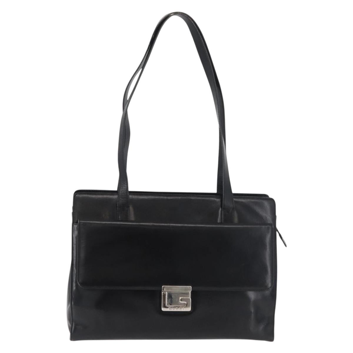 GUCCI Tote Bag Leather Black Silver Auth 175365