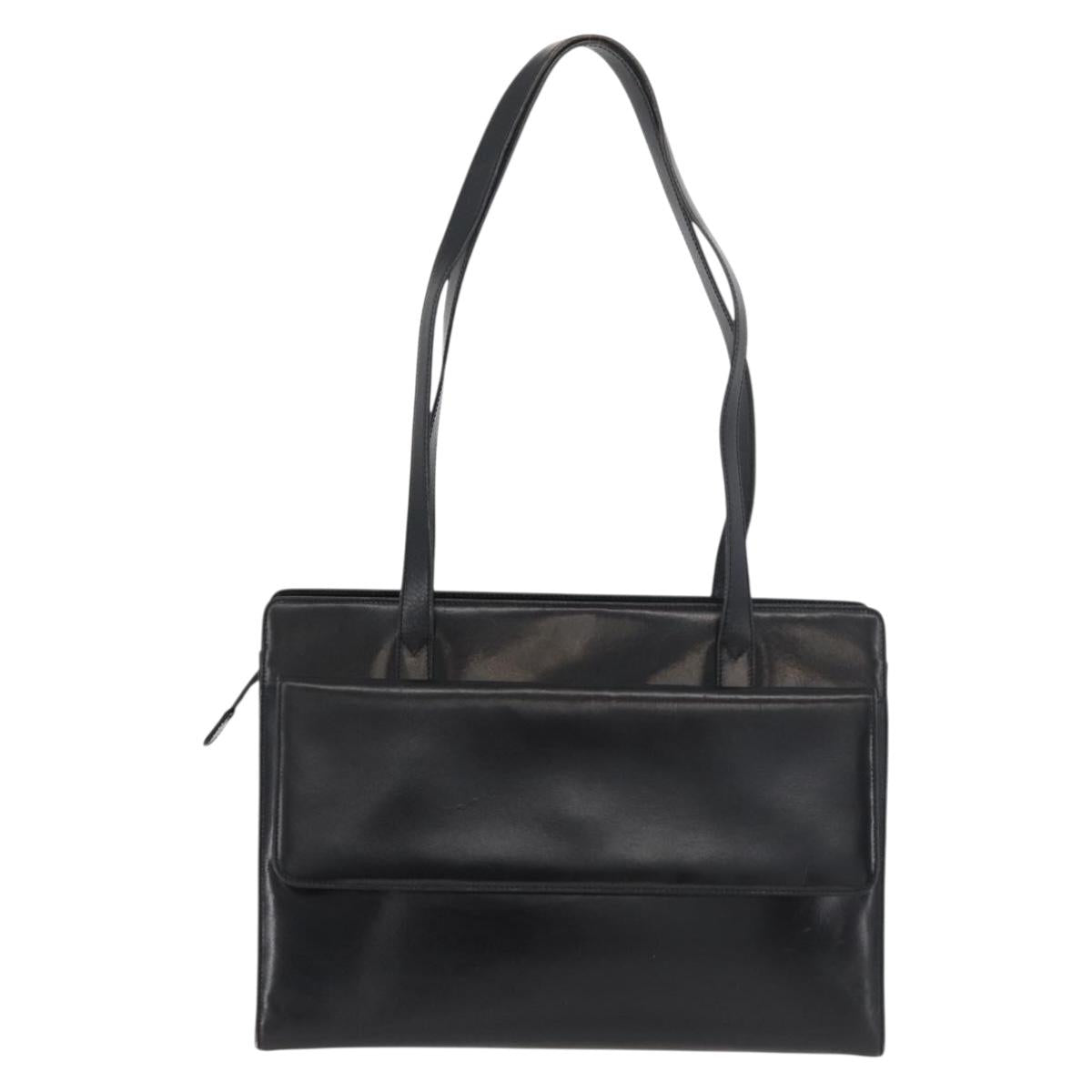 GUCCI Tote Bag Leather Black Silver Auth 175365