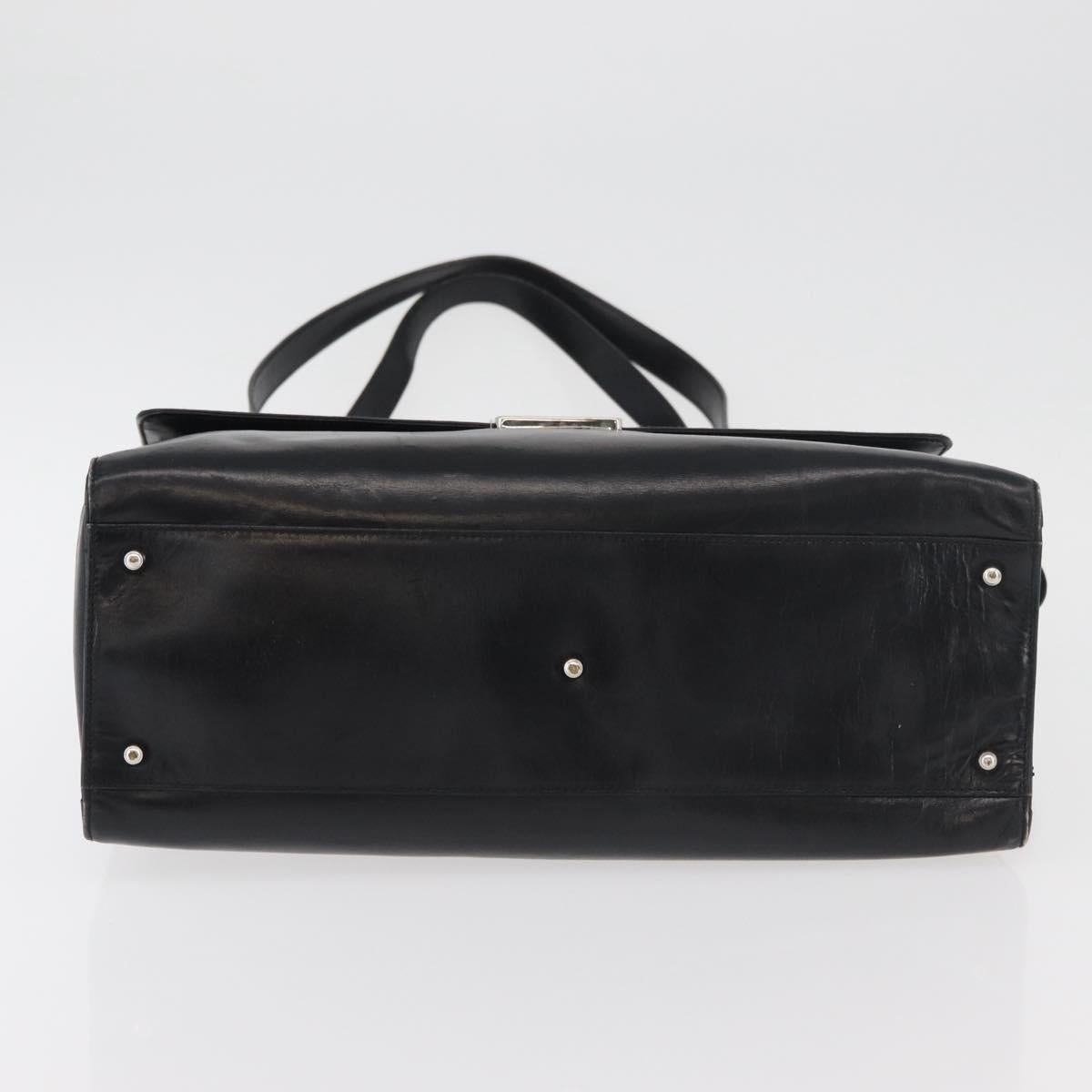 GUCCI Tote Bag Leather Black Silver Auth 175365