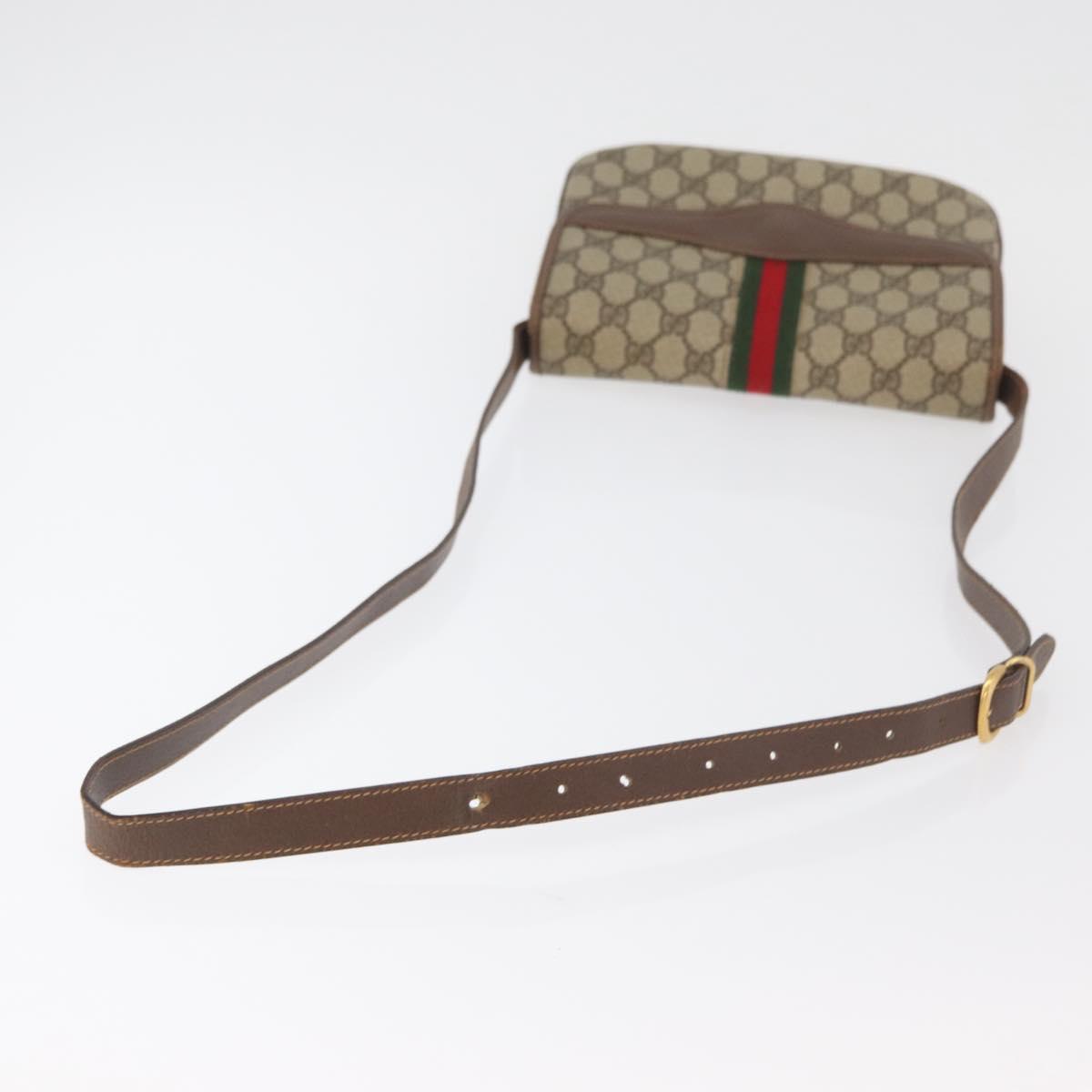 GUCCI GG Supreme Web Sherry Line Shoulder Bag PVC Beige Gold Auth 175366