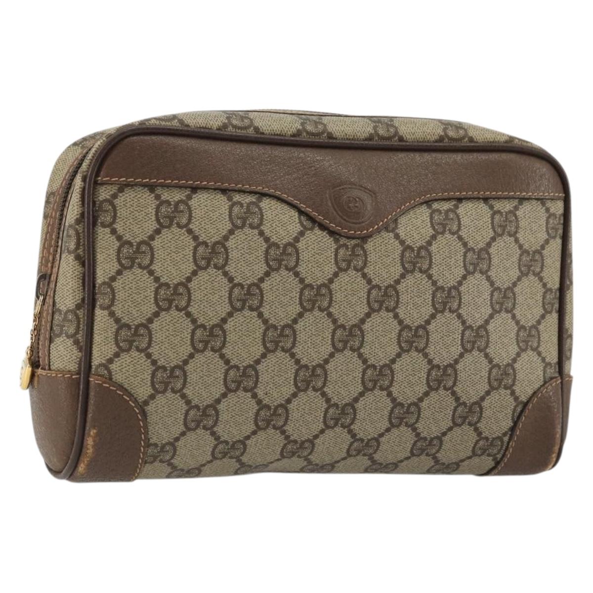GUCCI GG Supreme Clutch Bag PVC Beige Gold Auth 175370