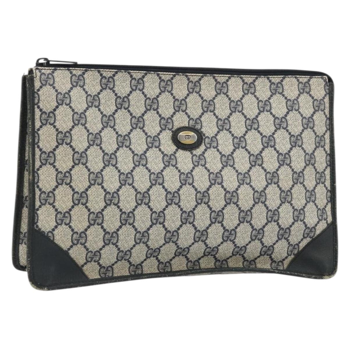 GUCCI GG Supreme Clutch Bag PVC Navy Gold 89 01 029 Auth 175372