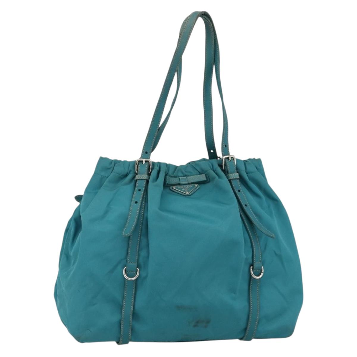 PRADA Hand Bag Nylon Light Blue Silver Auth 175374