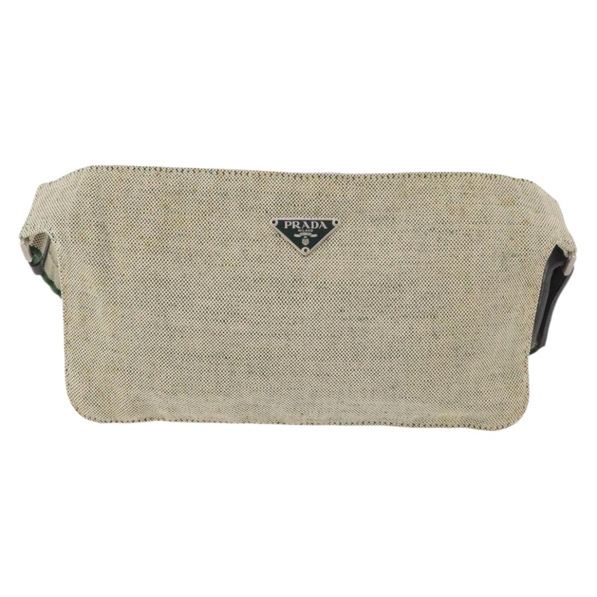 PRADA Waist bag Canvas Beige Silver Auth 175376