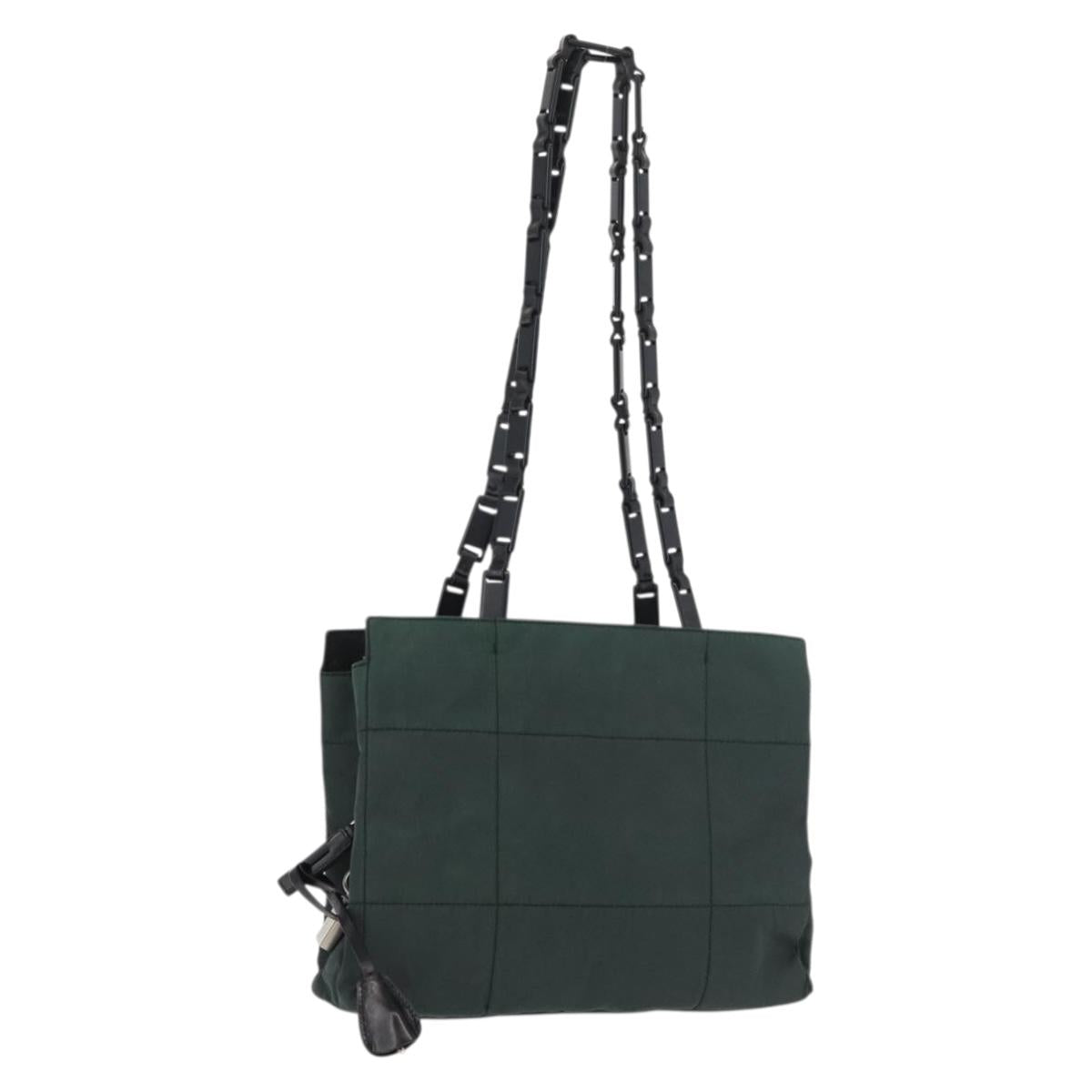 PRADA Tote Bag Nylon Khaki Silver Auth 175379