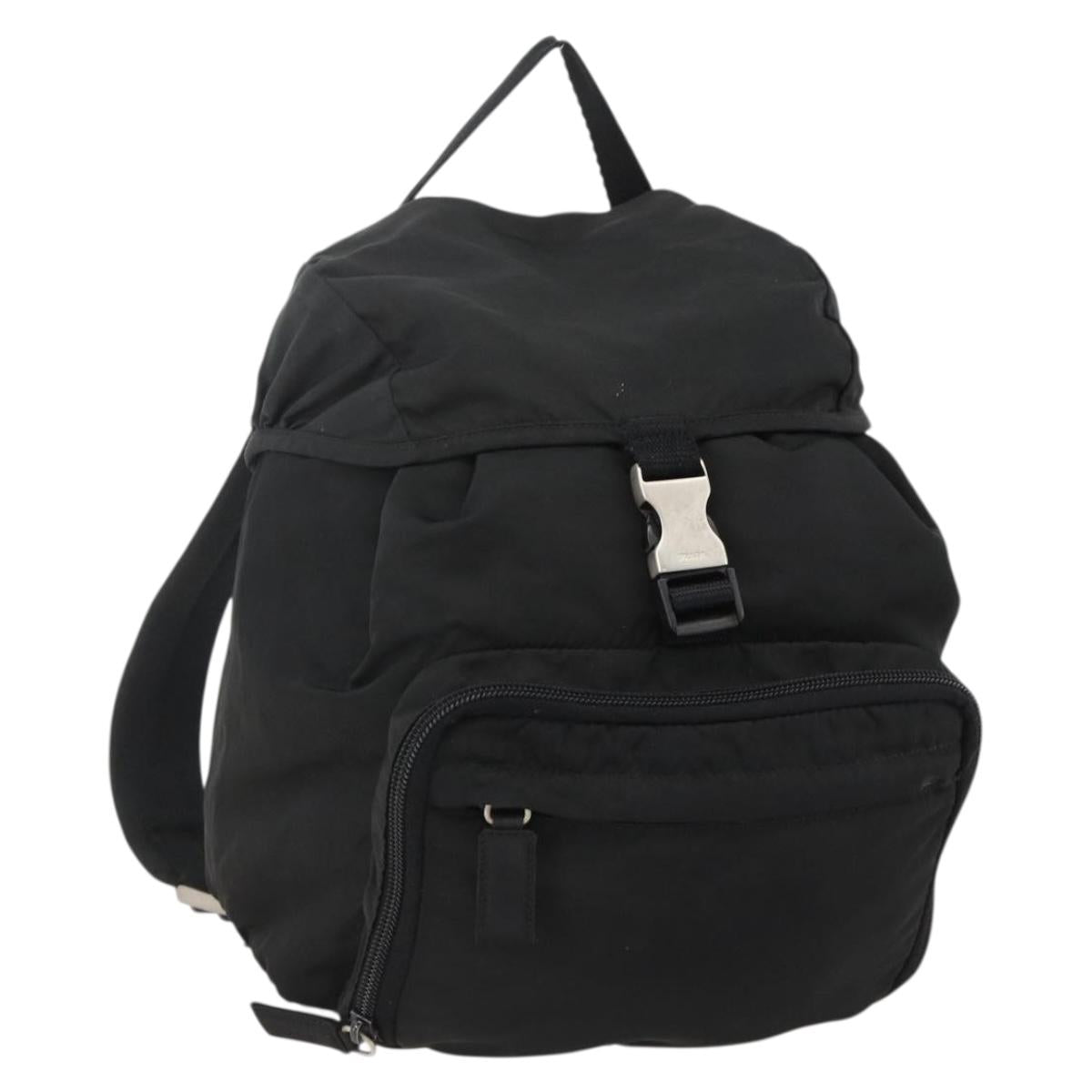 PRADA Backpack Nylon Black Silver Auth 175381