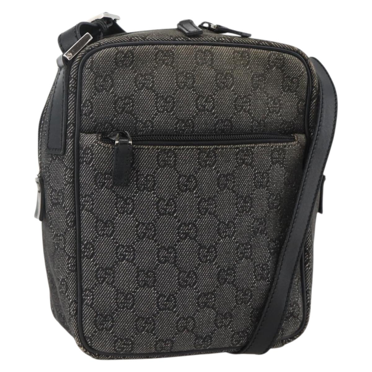GUCCI GG Canvas Shoulder Bag Black Silver 03136 Auth 175385