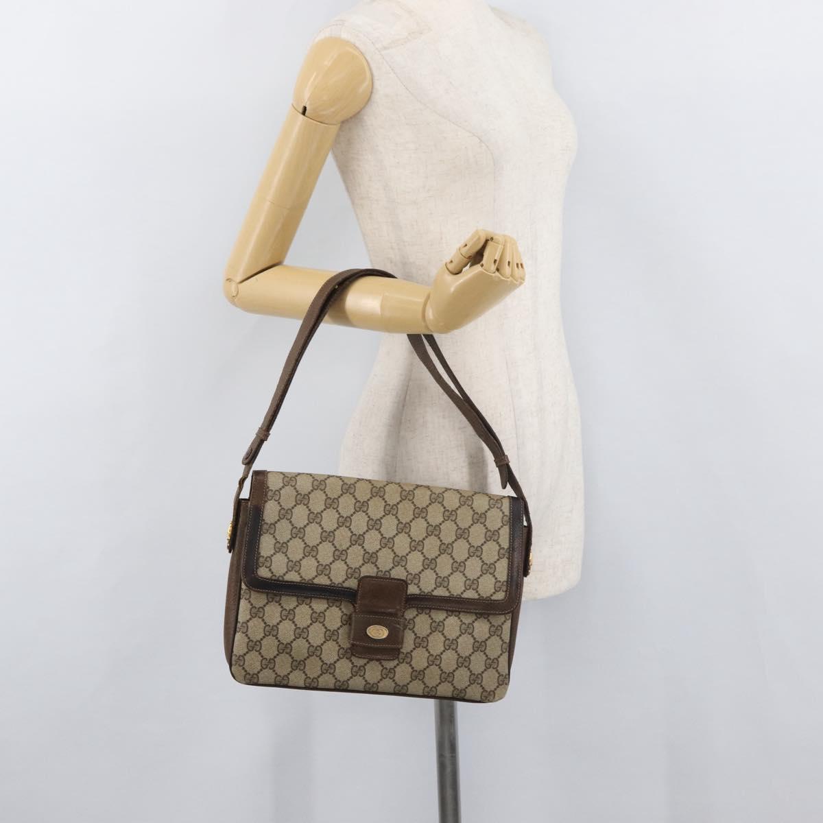GUCCI GG Supreme Horsebit Shoulder Bag PVC Beige Gold 001 16 4084 Auth 175390
