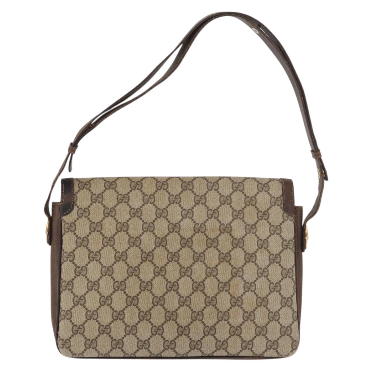 GUCCI GG Supreme Horsebit Shoulder Bag PVC Beige Gold 001 16 4084 Auth 175390