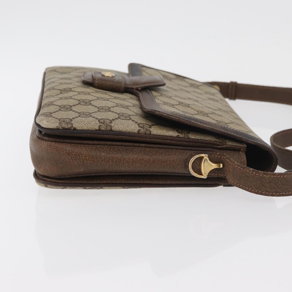 GUCCI GG Supreme Horsebit Shoulder Bag PVC Beige Gold 001 16 4084 Auth 175390