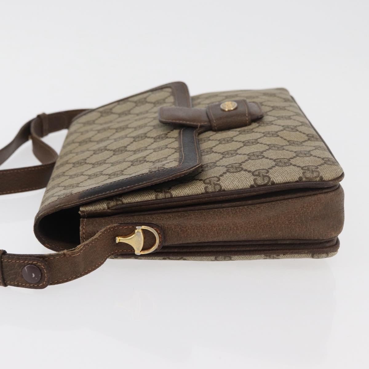 GUCCI GG Supreme Horsebit Shoulder Bag PVC Beige Gold 001 16 4084 Auth 175390