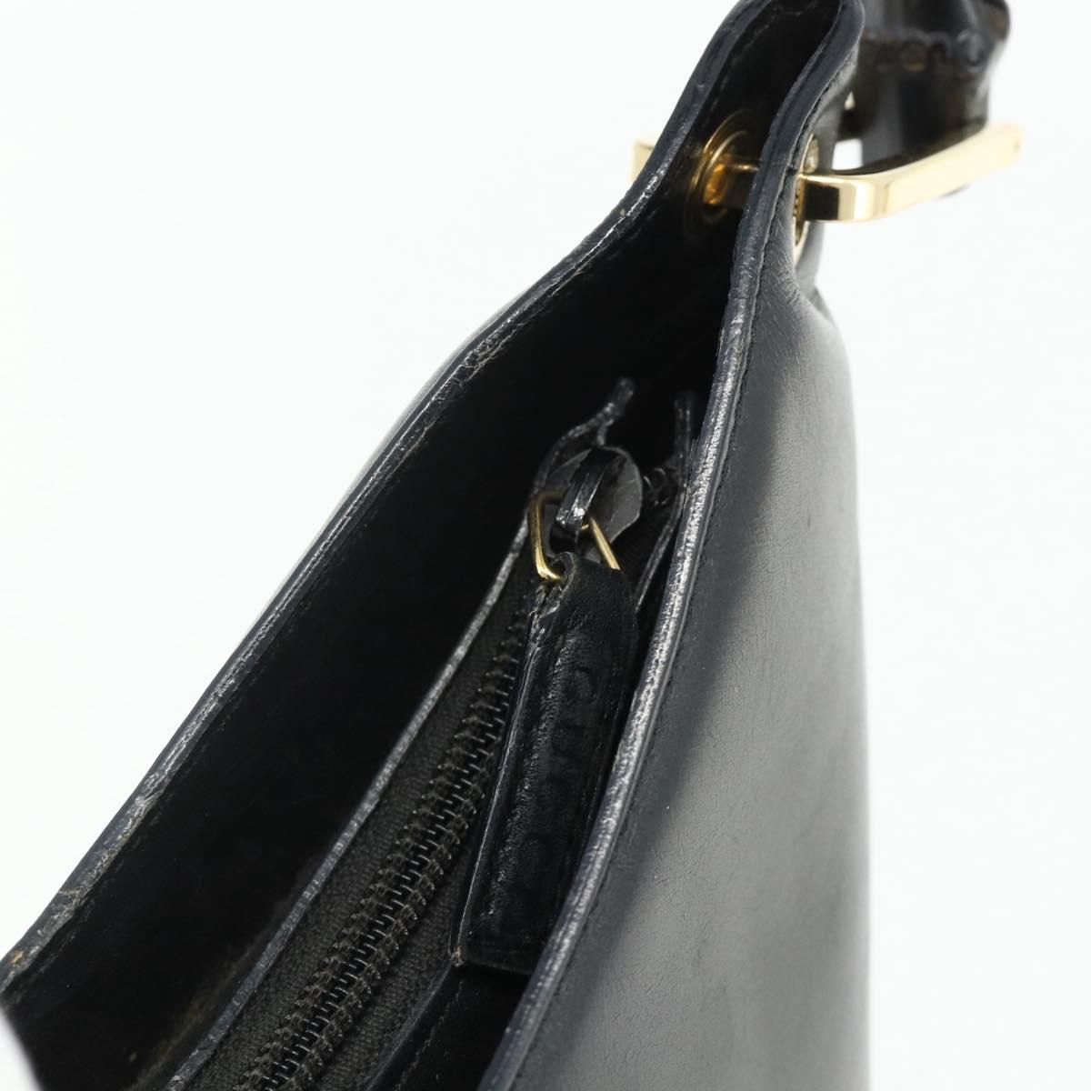 GUCCI Bamboo Shoulder Bag Leather Black Gold 001 3007 Auth 175395