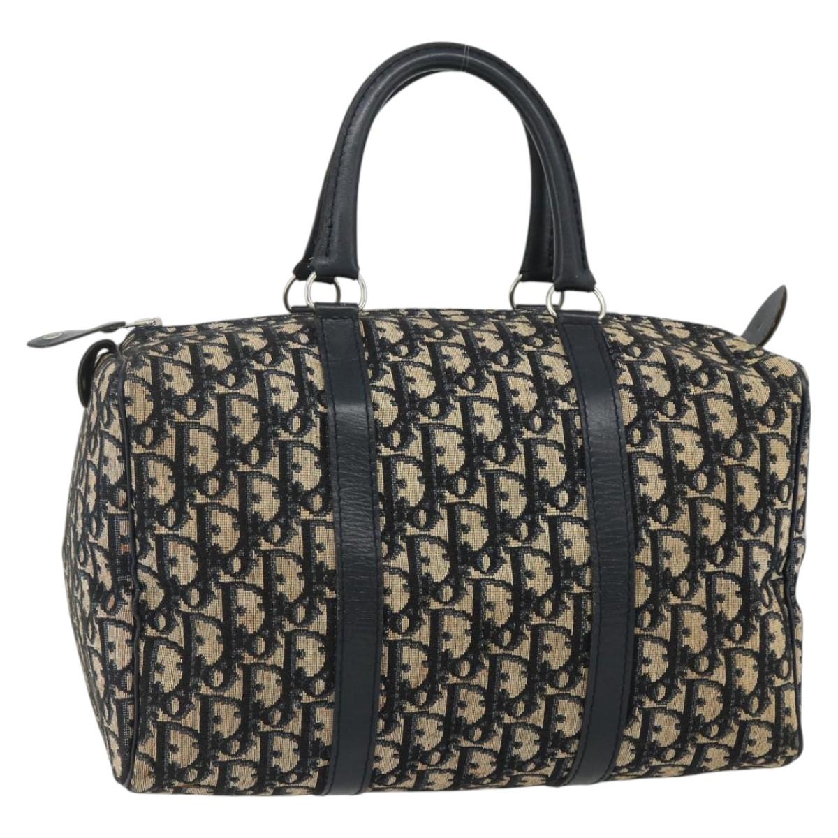 Christian Dior Trotter Canvas Boston Bag Navy Silver Auth 175413