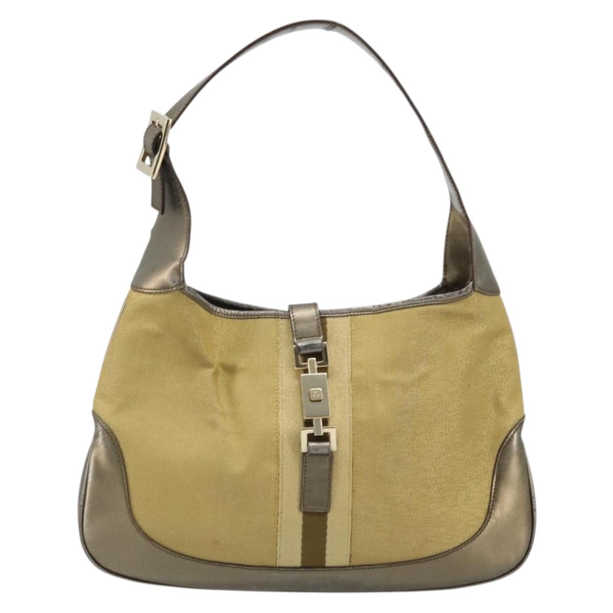 GUCCI Jackie Shoulder Bag Canvas Beige Gold 001 3306 Auth 175420