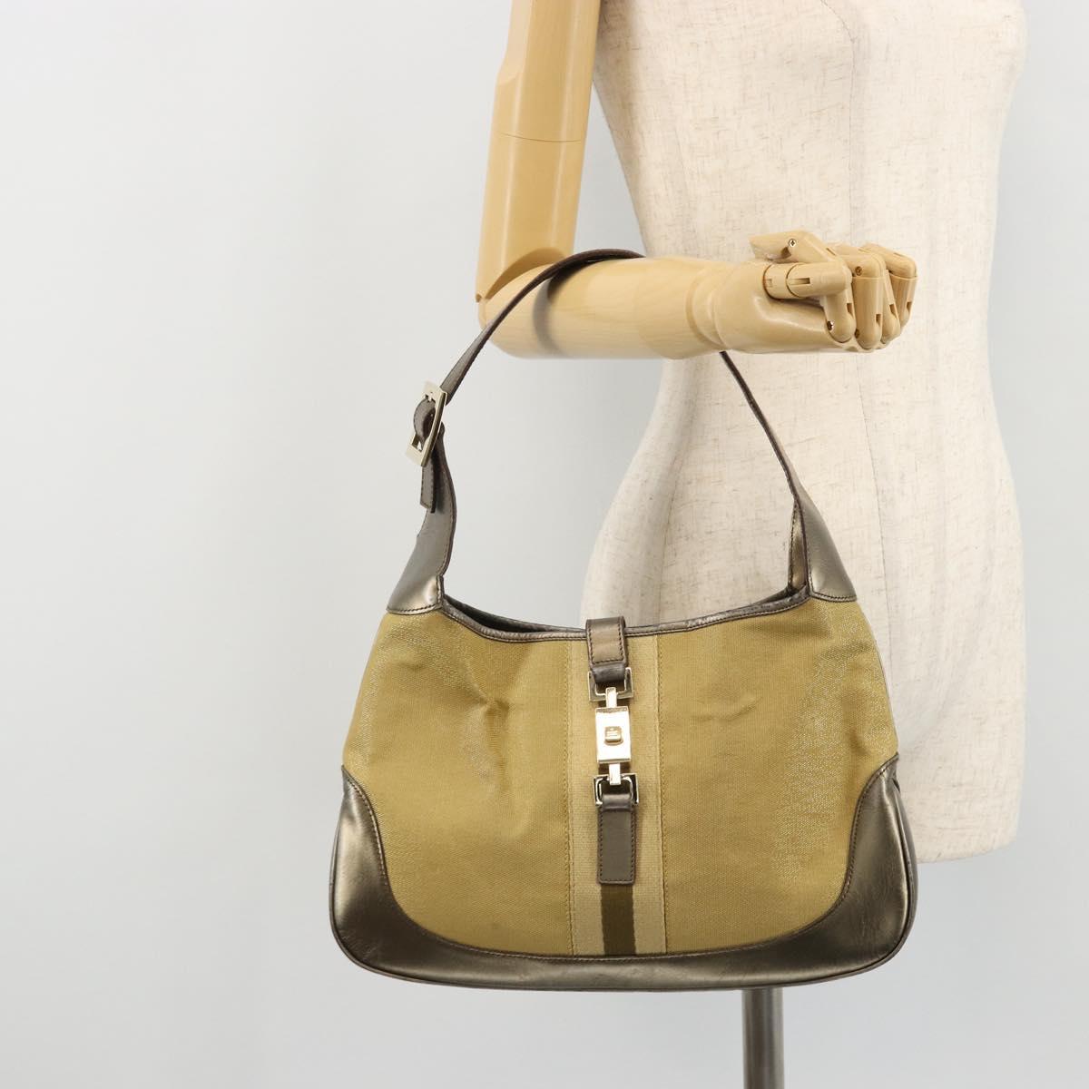GUCCI Jackie Shoulder Bag Canvas Beige Gold 001 3306 Auth 175420