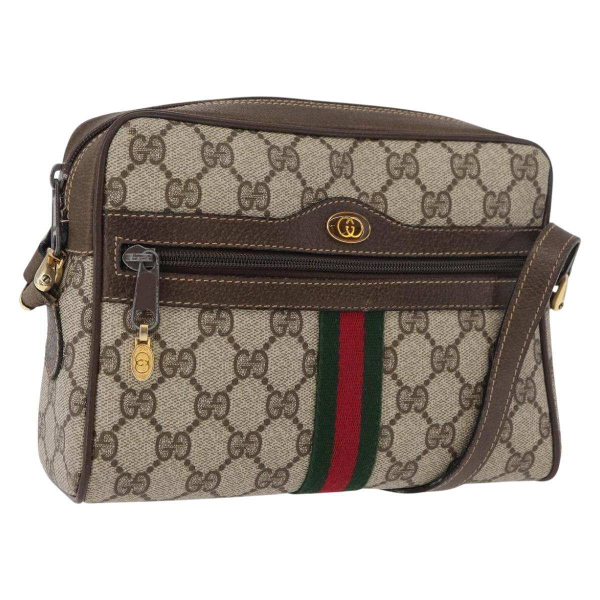 GUCCI GG Supreme Web Sherry Line Shoulder Bag PVC Beige Gold Auth 175436