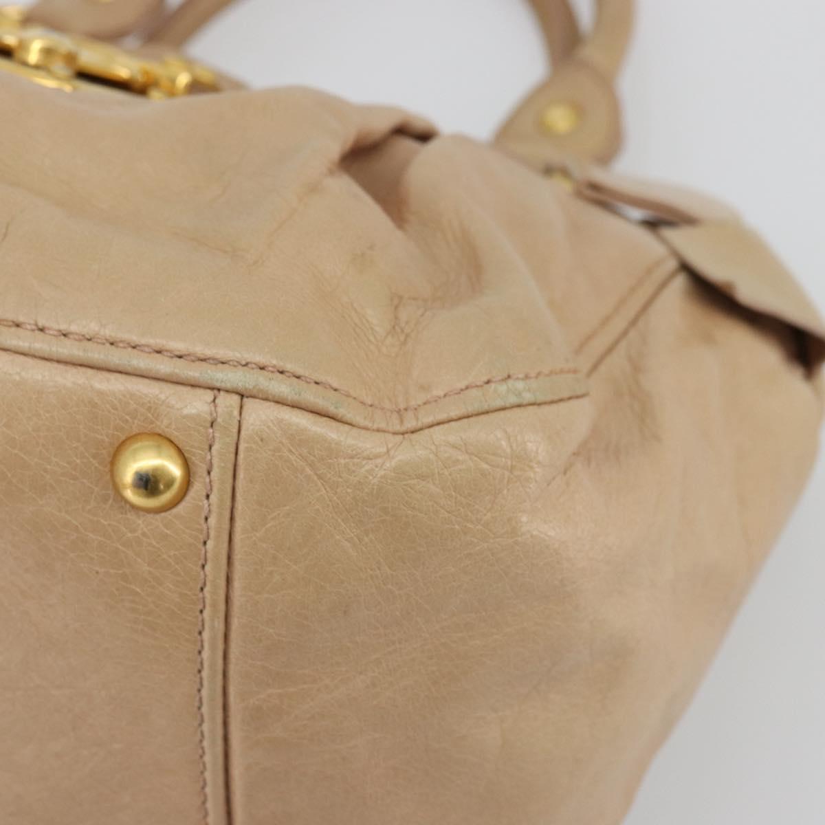 Miu Miu Hand Bag Leather Beige Gold Auth 175444A