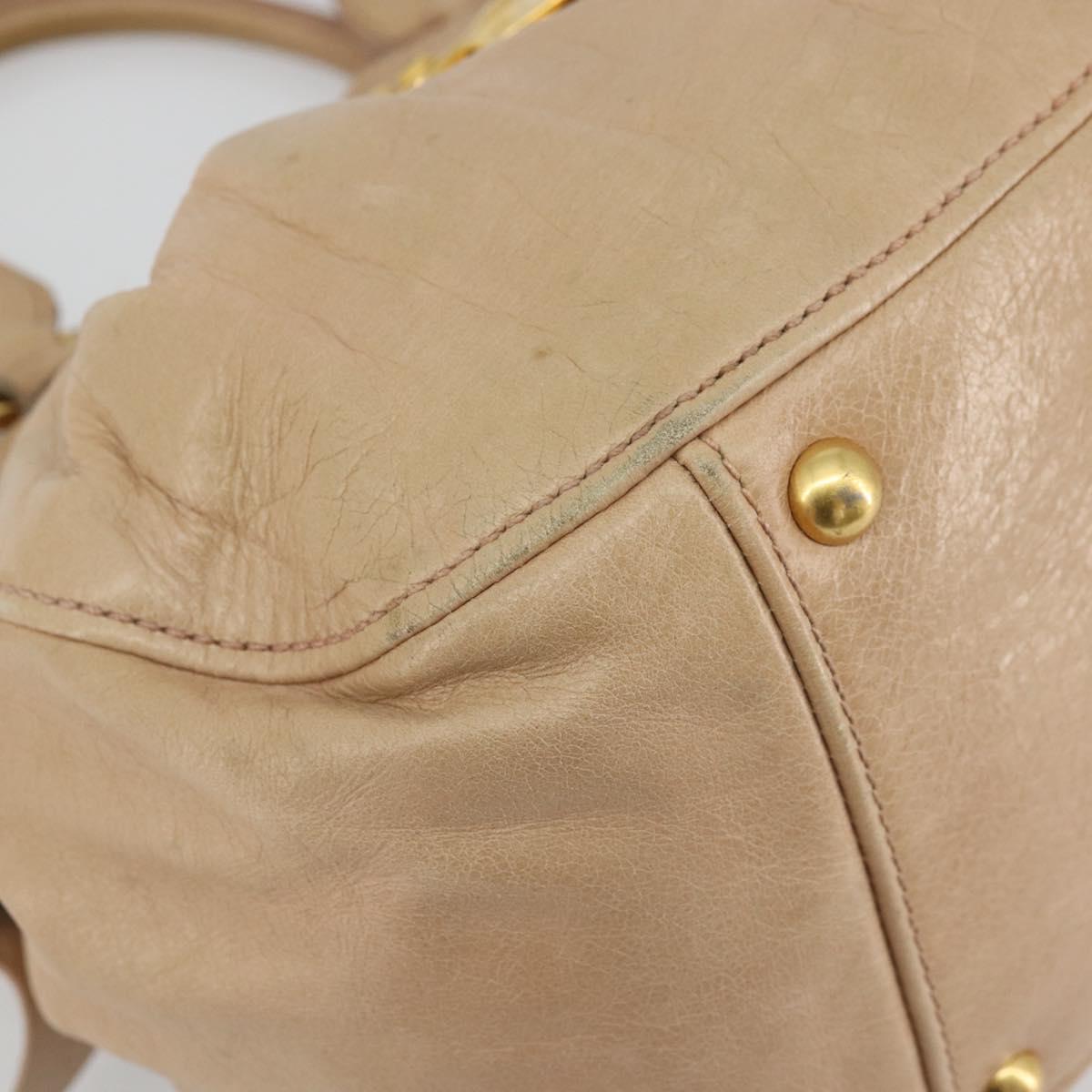Miu Miu Hand Bag Leather Beige Gold Auth 175444A