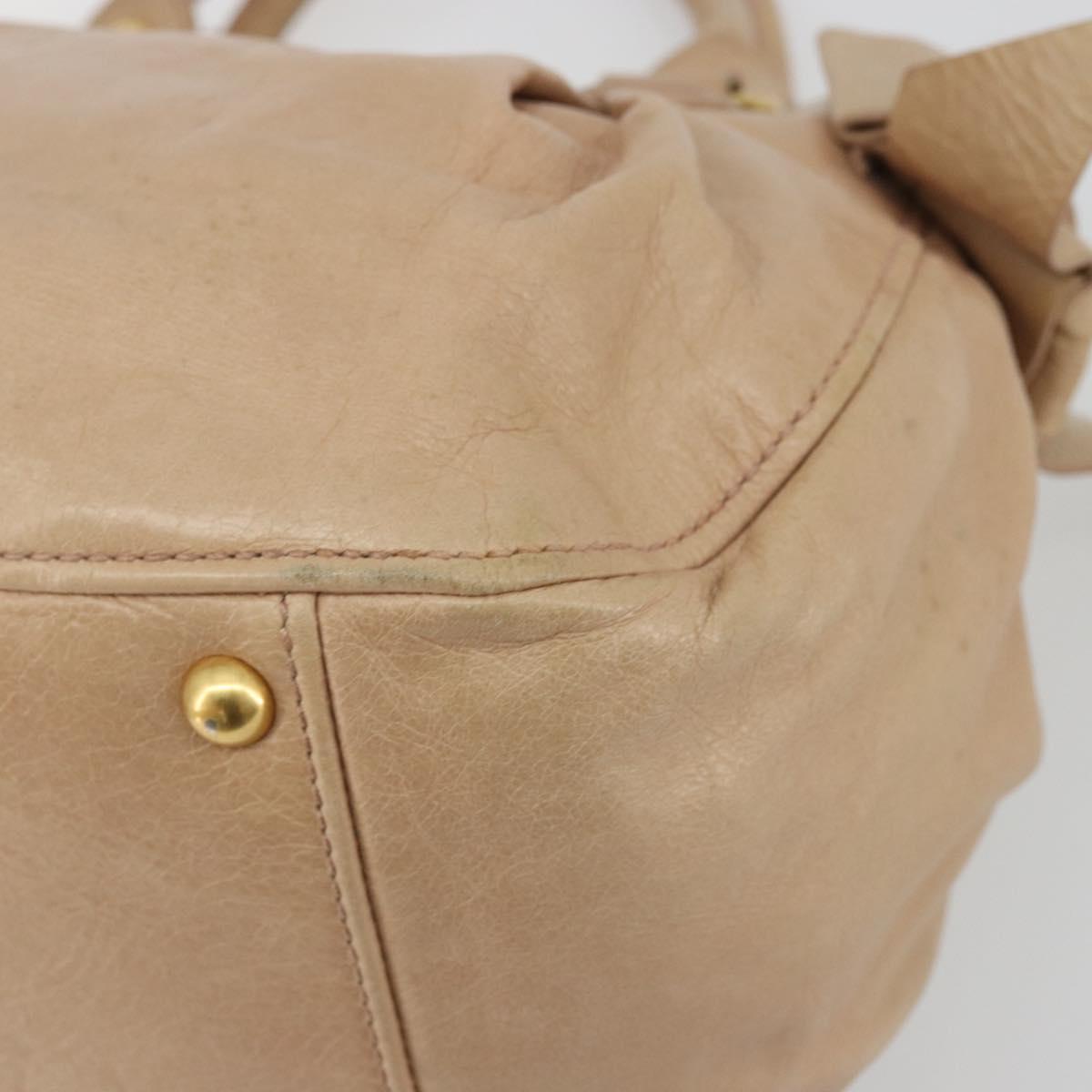 Miu Miu Hand Bag Leather Beige Gold Auth 175444A