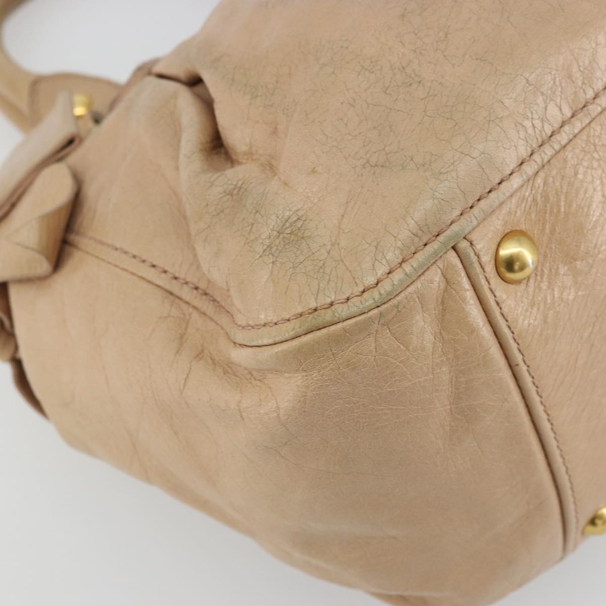 Miu Miu Hand Bag Leather Beige Gold Auth 175444A