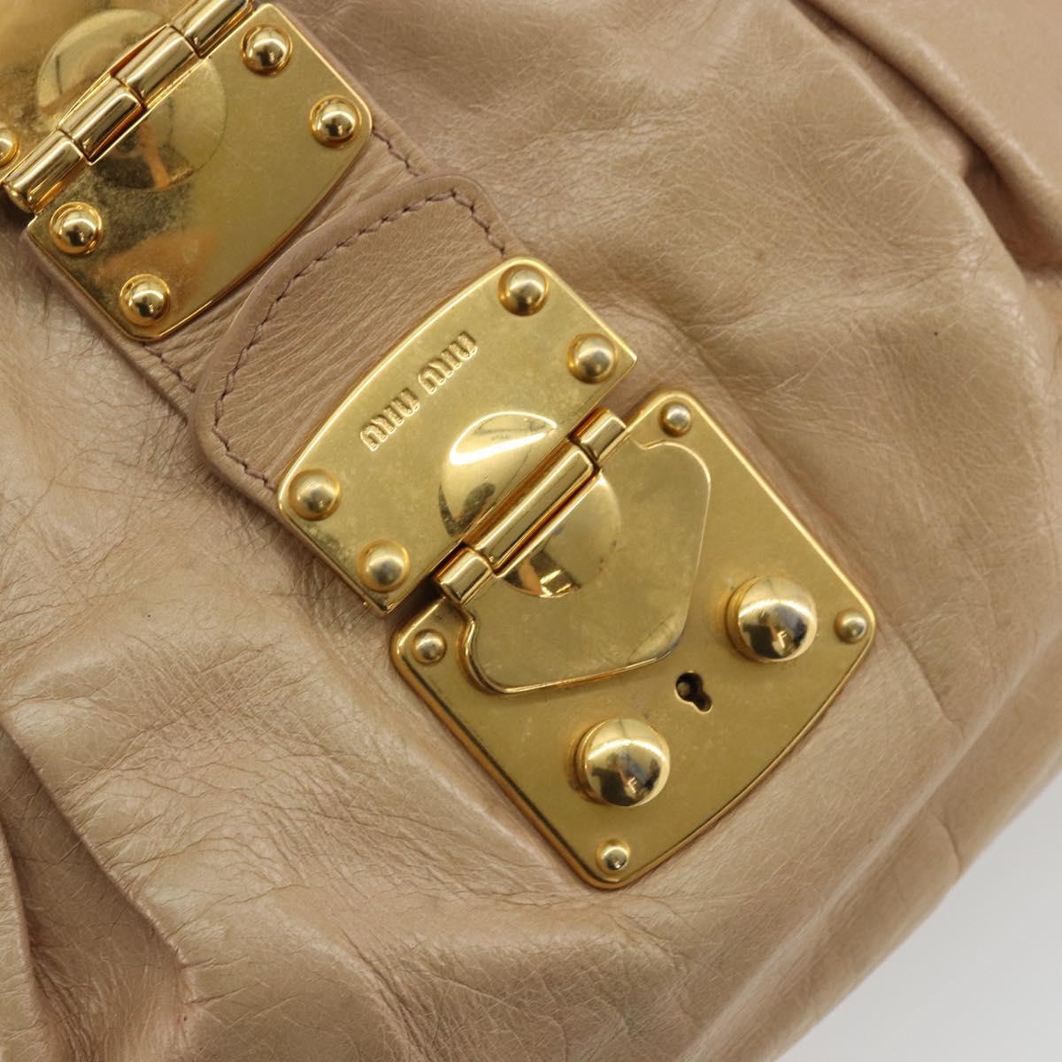 Miu Miu Hand Bag Leather Beige Gold Auth 175444A