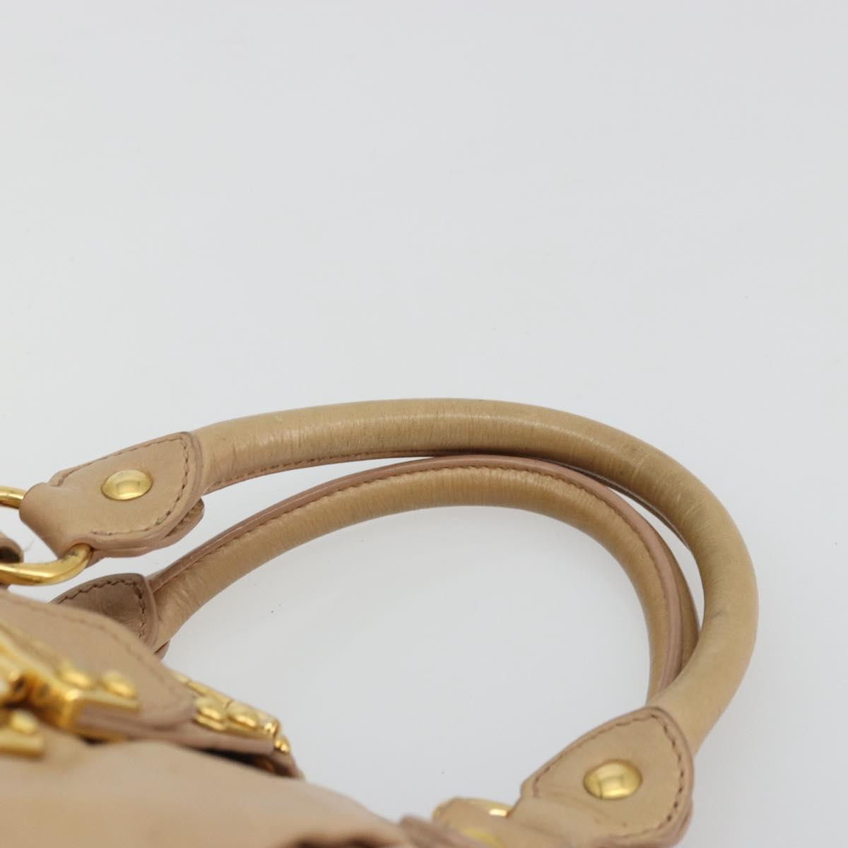 Miu Miu Hand Bag Leather Beige Gold Auth 175444A
