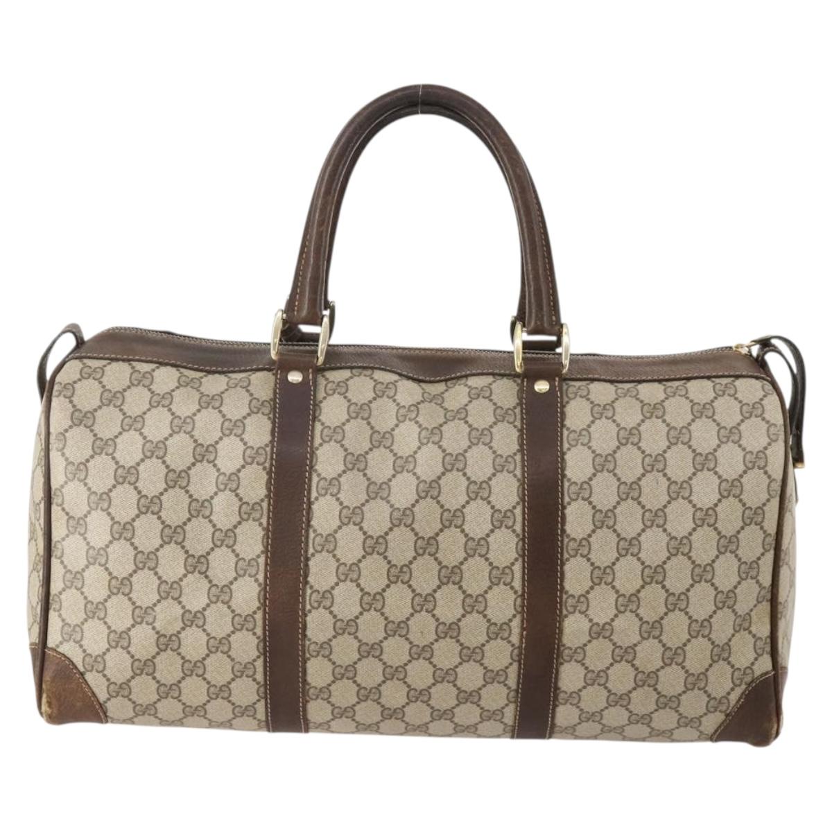 GUCCI GG Supreme Boston Bag PVC Beige Gold Auth 175449