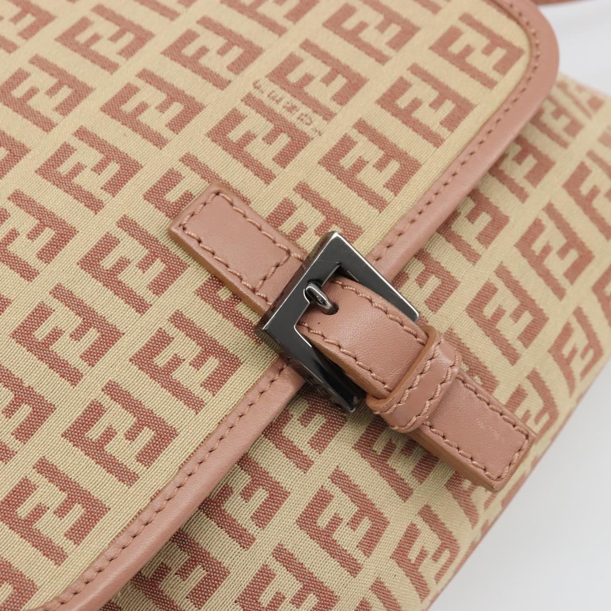 FENDI Zucchino Canvas Mamma Baguette Shoulder Bag Pink Silver Auth 175474A