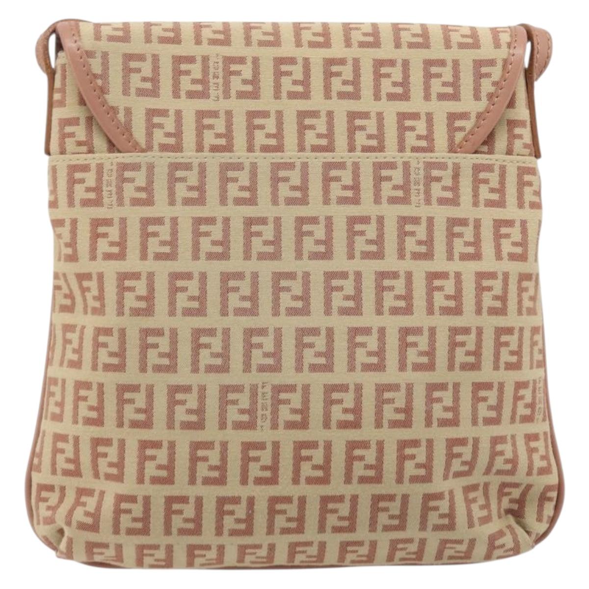 FENDI Zucchino Canvas Mamma Baguette Shoulder Bag Pink Silver Auth 175474A
