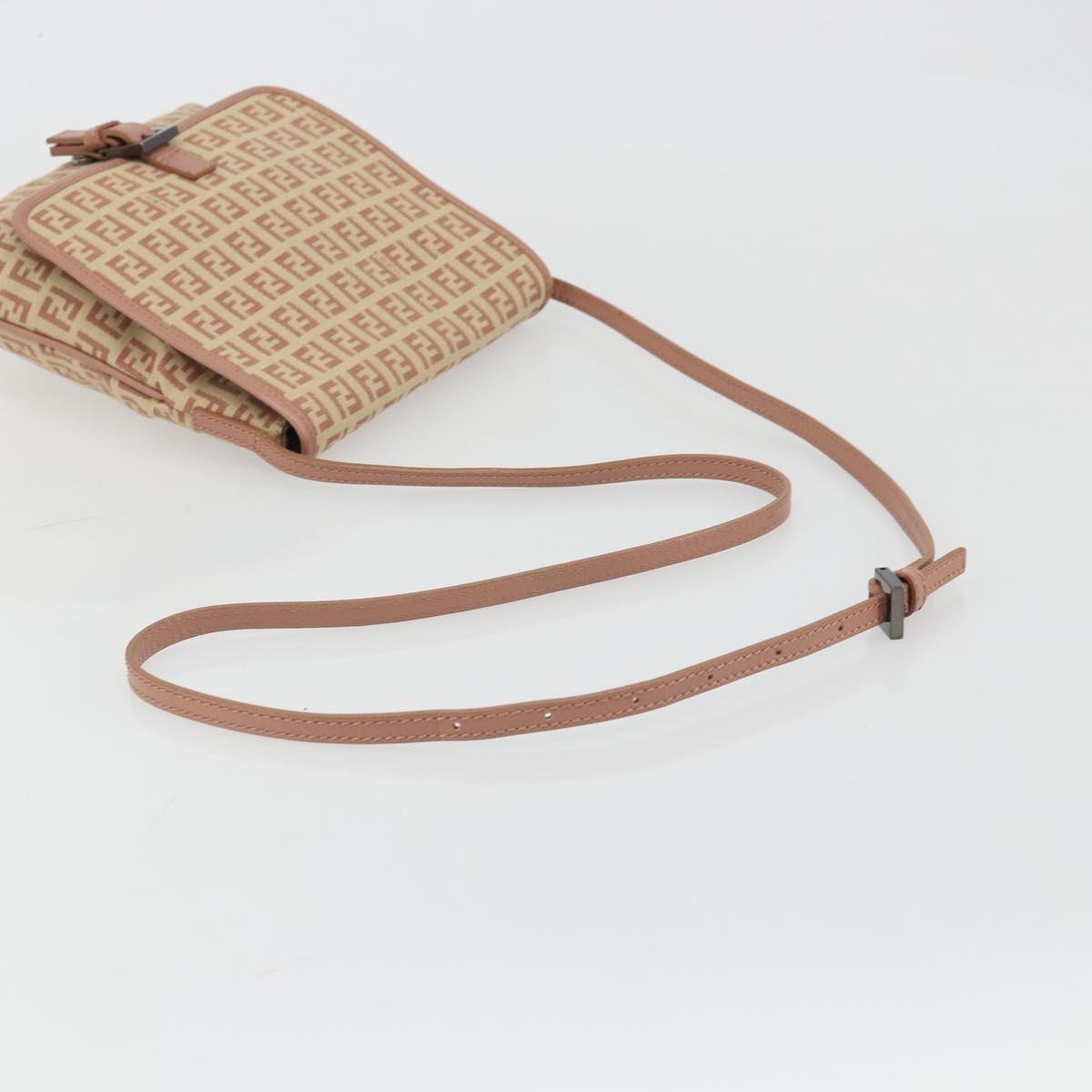 FENDI Zucchino Canvas Mamma Baguette Shoulder Bag Pink Silver Auth 175474A