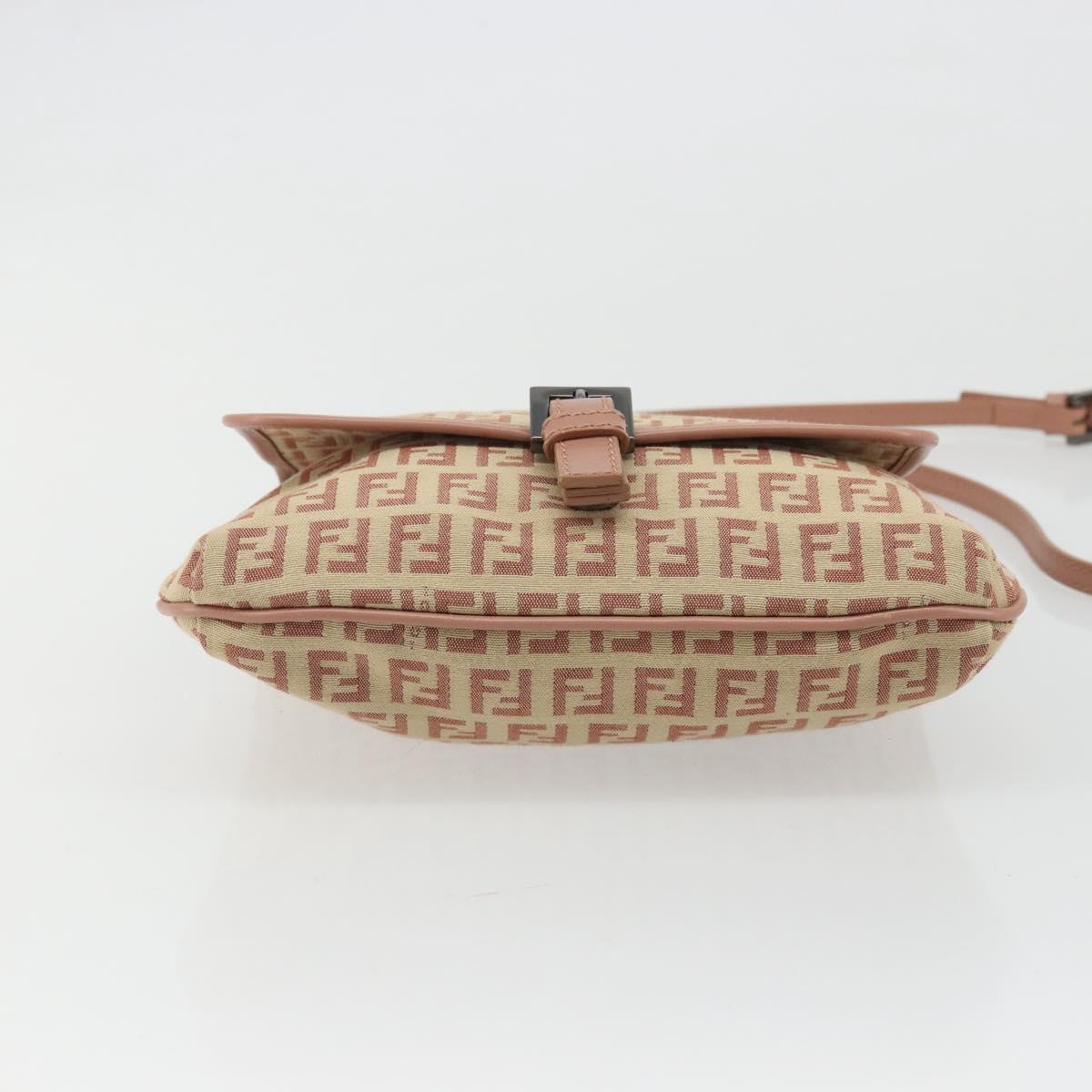 FENDI Zucchino Canvas Mamma Baguette Shoulder Bag Pink Silver Auth 175474A